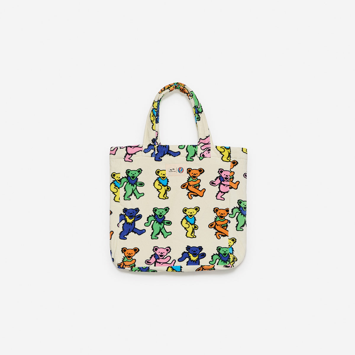 Terry tote bag with Dancing Bears print and matching handle, perfect for everyday use.