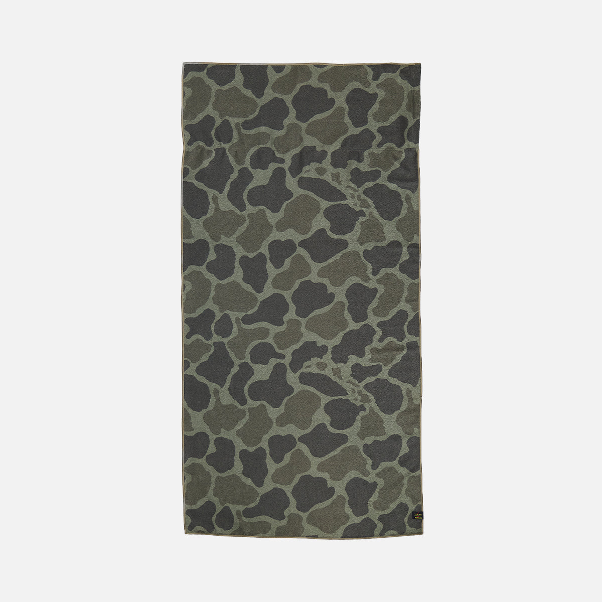 Camo print towel with green camouflage pattern.
