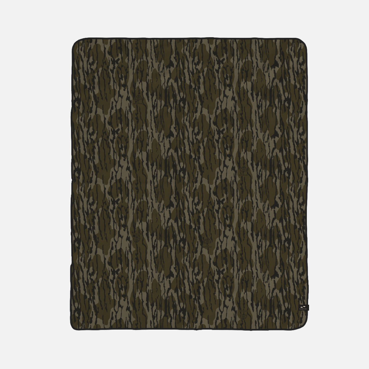 Camouflage all-weather blanket with green and brown pattern, rectangular shape.