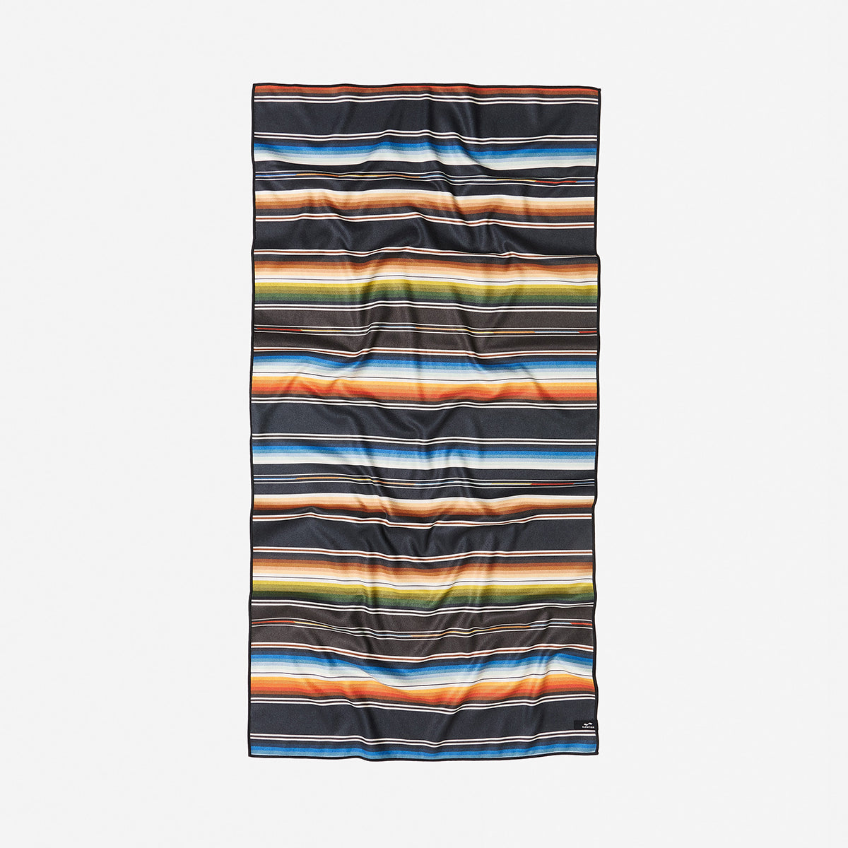 Quick-dry towel with multicolor horizontal stripes on white background.