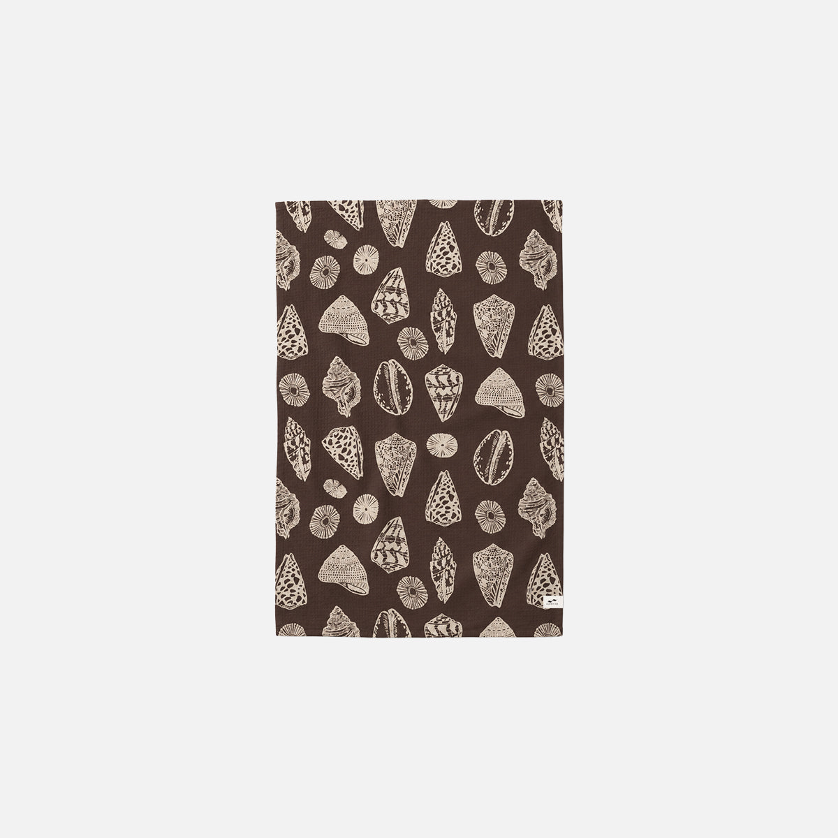 Kitchen towel, eco-friendly brown fabric, beige stone and seashell pattern.