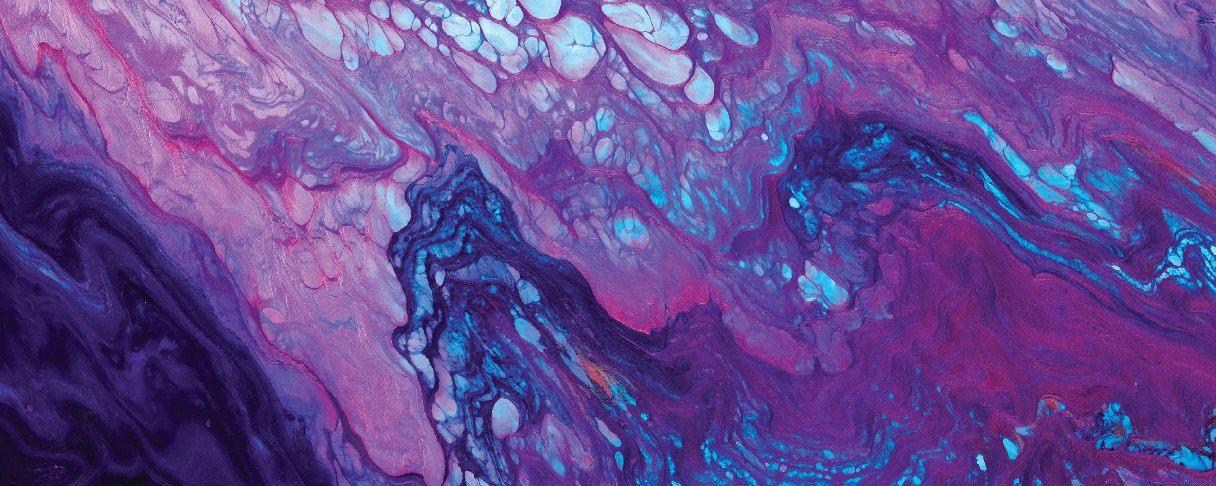 Abstract painting with swirling patterns in shades of purple, blue, and pink, featuring marbled textures and flowing, wave-like forms throughout the composition.
