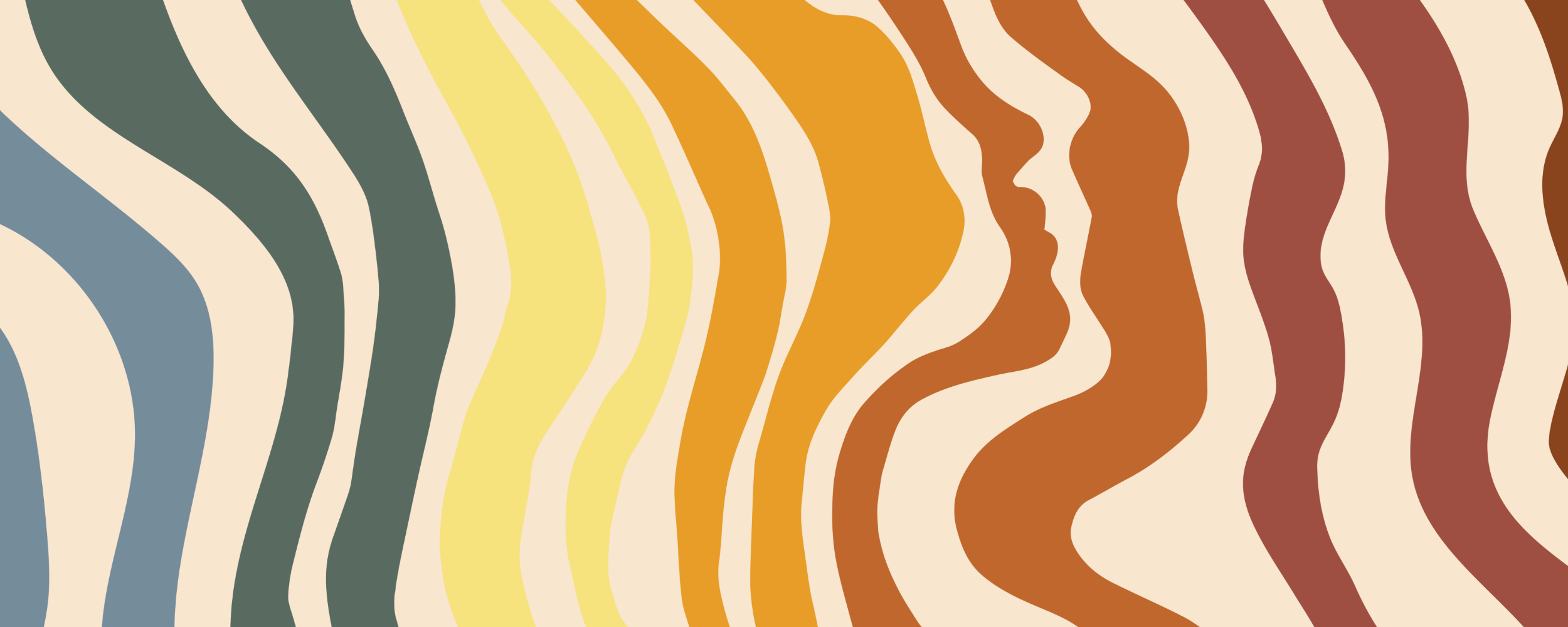 Abstract illustration of wavy, vertical stripes in earthy tones. Within the orange and brown stripes, two human profiles face each other, creating a subtle optical illusion.