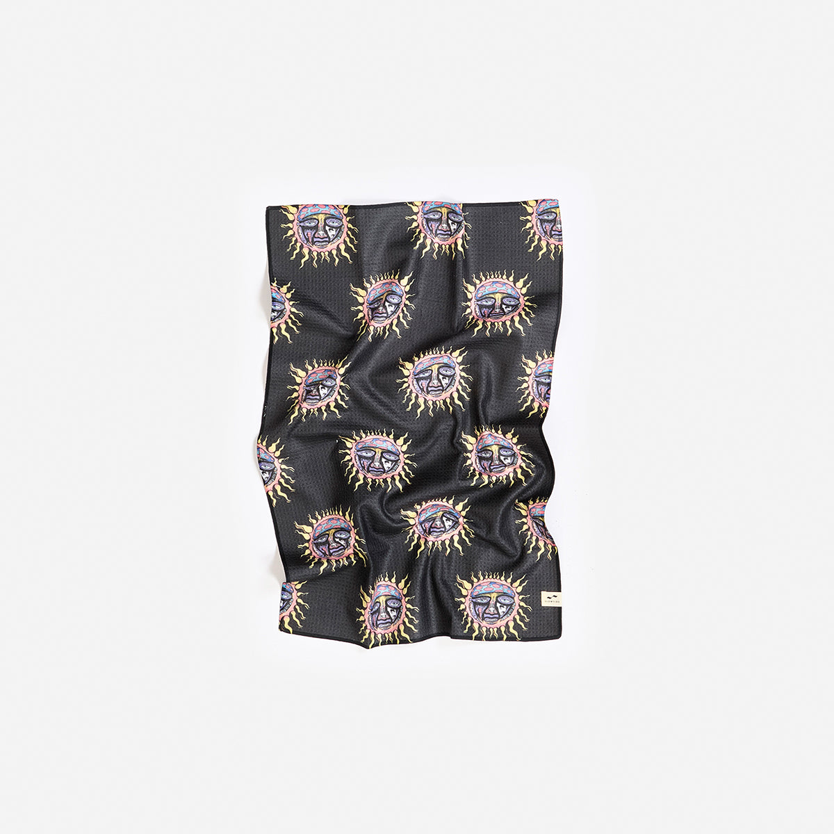 Kitchen towel, black absorbent fabric with colorful sun print, quick-dry.