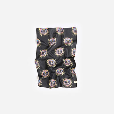 Kitchen towel, black absorbent fabric with colorful sun print, quick-dry.