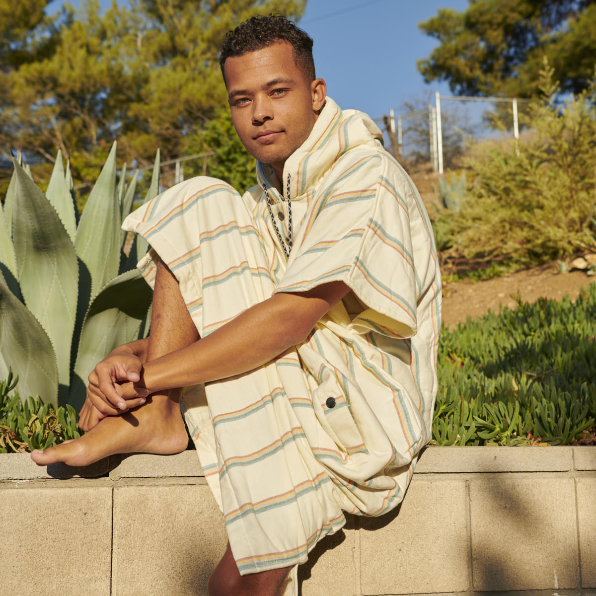 Baja Stripe Fouta Changing Poncho - Cream L/XL