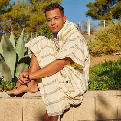 Baja Stripe Fouta Changing Poncho - Cream L/XL
