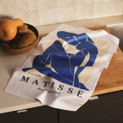 Kitchen towel, quick-dry fabric, blue abstract figure pattern.