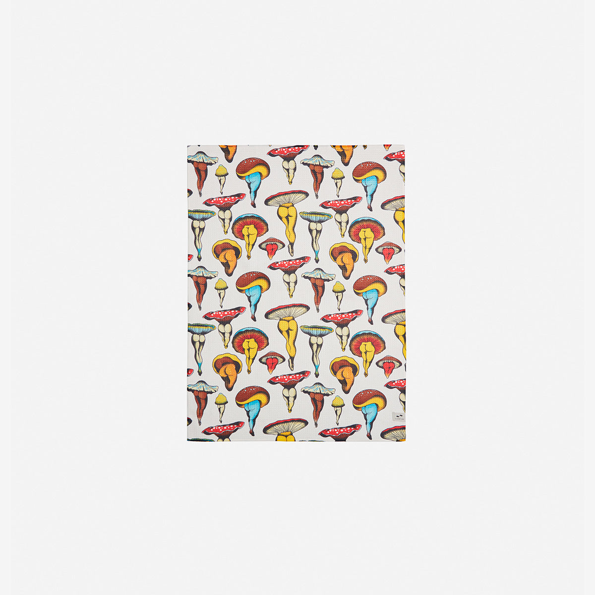 Kitchen towel, eco-friendly material with colorful mushroom illustrations.