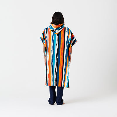 Poncho towel, cotton terry, striped pattern with hood.