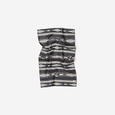 Waffle towel in recycled material with black and white vintage graphics.