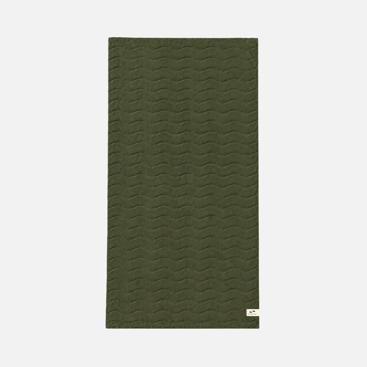 Olive green quilted cotton mat with subtle wave pattern, rectangular shape.