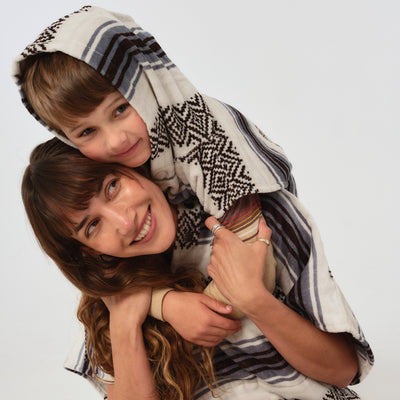 Kids absorbent hooded changing poncho towel with soft fabric for after swim or bath.